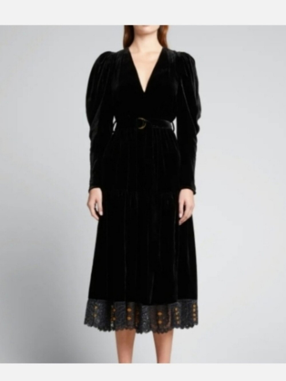ULLA JOHNSON LENA VELVET BELTED MIDI DRESS
